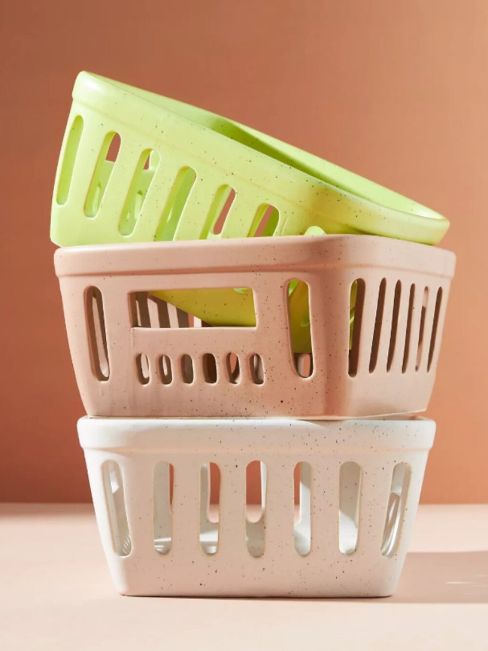 Anthropologie Cottage Speckled Fridge Bin - Lime